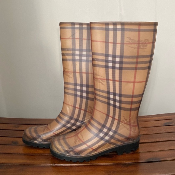 Burberry Plaid Winter Rain Boots - Brown and Black - Picture 1 of 8